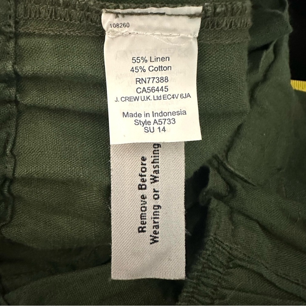 J. Crew Linen Blend Green Cargo Pants for Women Size 2 - Picture 8 of 9